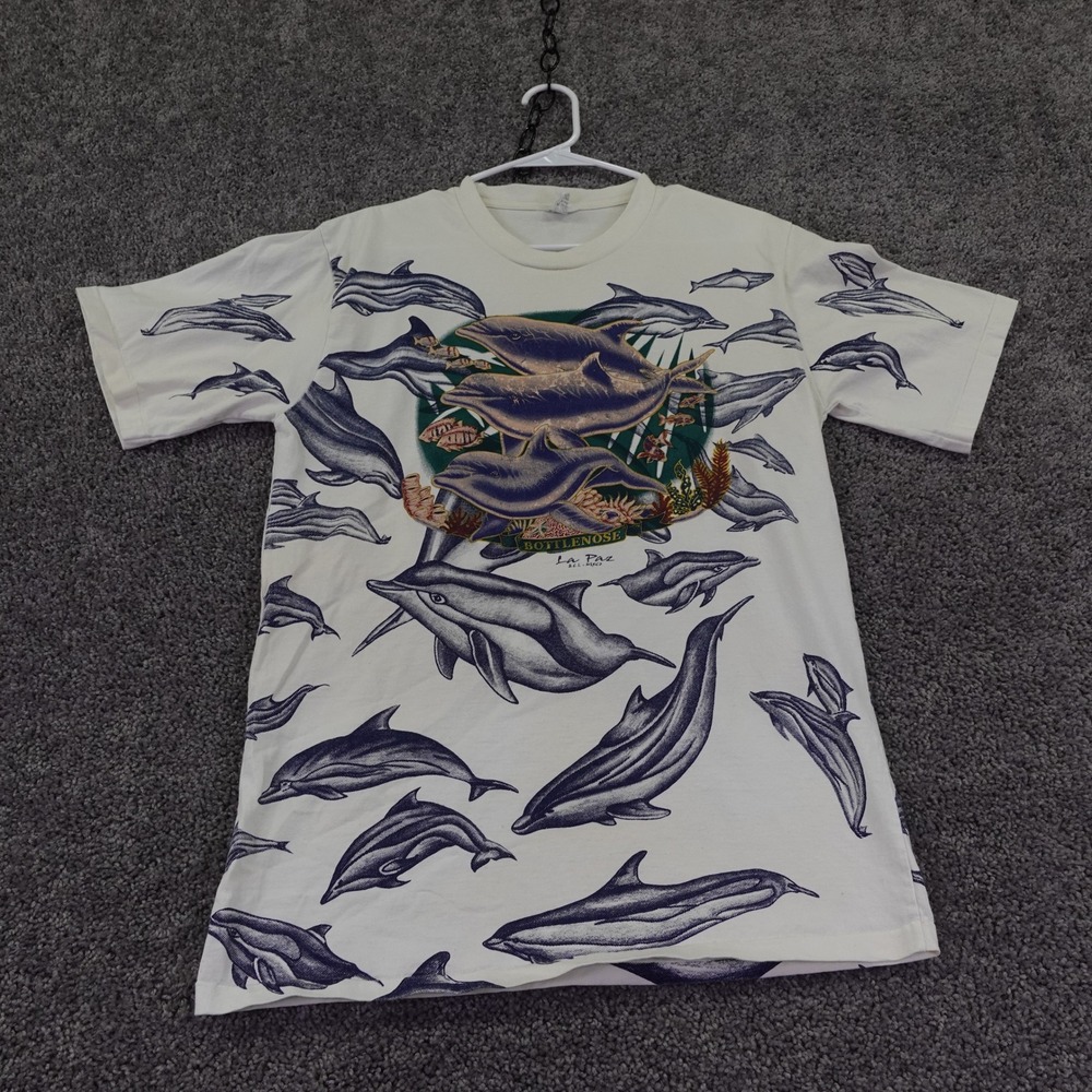 Arlin T Shirt Mens Medium White Bottlenose Dolphin La Paz Mexico All Over Print